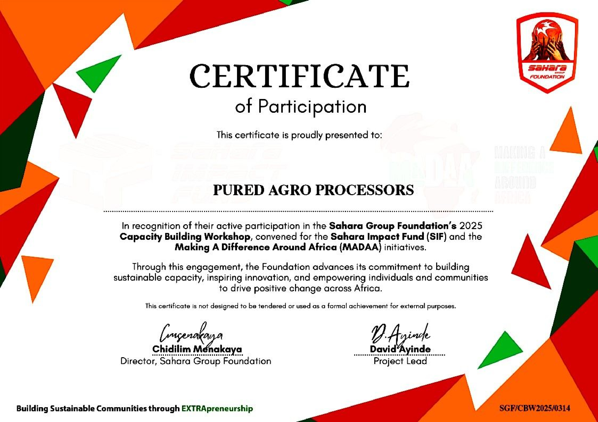 Certificate of participation